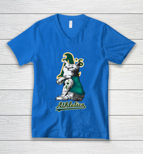 MLB Baseball My Cat Loves Oakland Athletics V-Neck T-Shirt 5