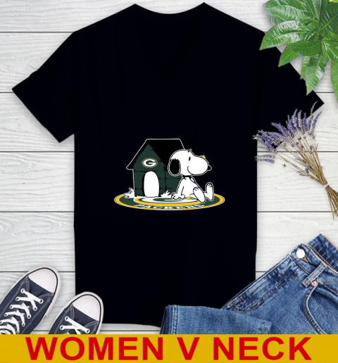 NFL Football Green Bay Packers Snoopy The Peanuts Movie Shirt Women's V-Neck T-Shirt 2