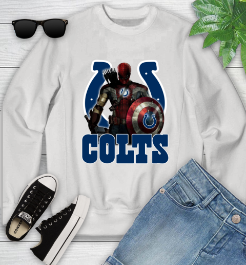NFL Captain America Thor Spider Man Hawkeye Avengers Endgame Football Indianapolis Colts Youth Sweatshirt