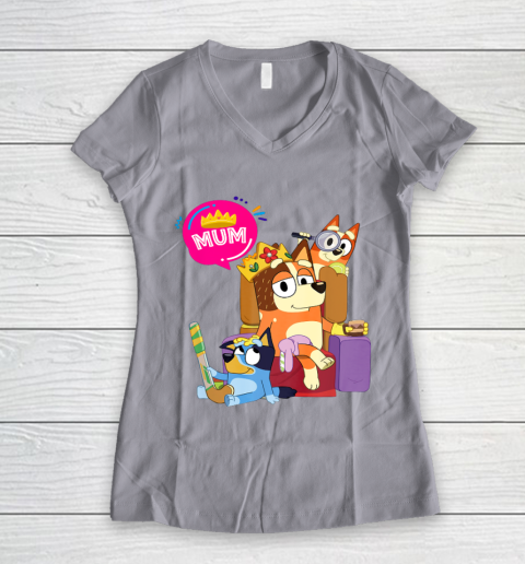 Bluey Mom Dad Funny Queen For Family Lover Women's V-Neck T-Shirt 4