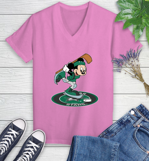 NHL Hockey Dallas Stars Cheerful Mickey Disney Shirt Women's V-Neck T-Shirt 12