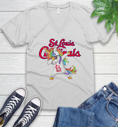 St.Louis Cardinals MLB Baseball Funny Unicorn Dabbing Sports V-Neck T-Shirt