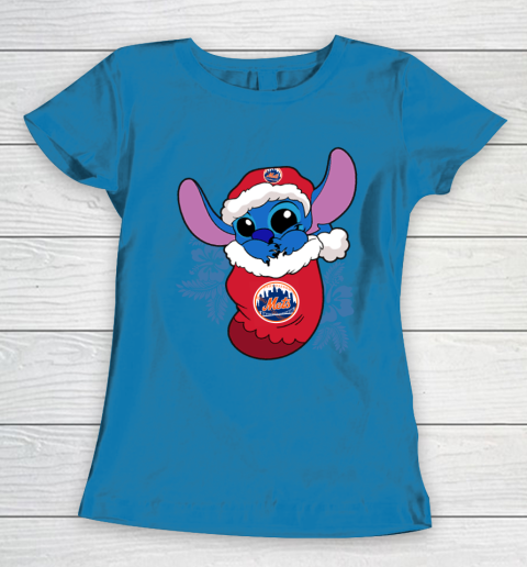 New York Mets Christmas Stitch In The Sock Funny Disney MLB Women's T-Shirt 7