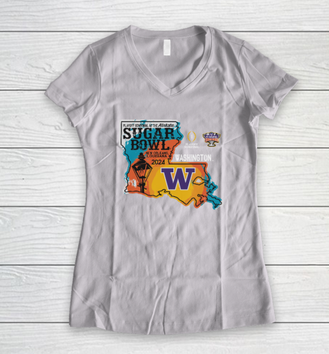 Washington Huskies Sugar Bowl 2024 CFP Semi Football State Women's V-Neck T-Shirt