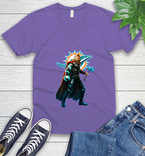 NFL Thor Avengers Endgame Football Miami Dolphins V-Neck T-Shirt 9
