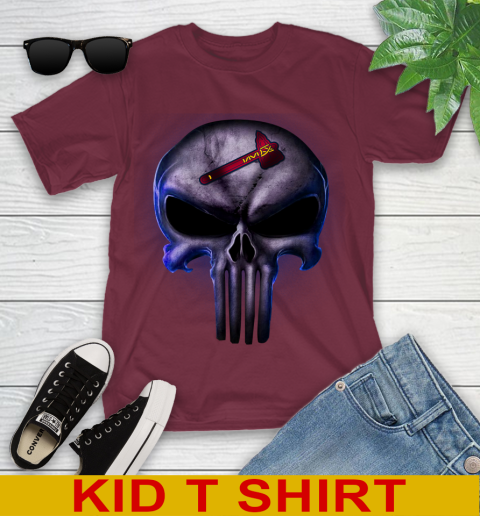 Atlanta Braves MLB Baseball Punisher Skull Sports Youth T-Shirt 5