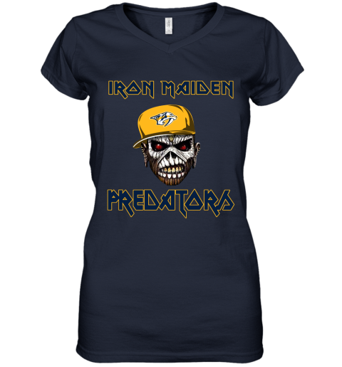 NHL Nashville Predators Iron Maiden Rock Band Music Hockey Sports 7VNBkklpyAq women v neck t shirt 39 95 151514 front navy