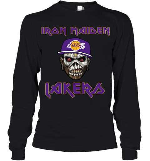 9t0a nba los angeles lakers iron maiden rock band music basketball youth long sleeve 50 front black