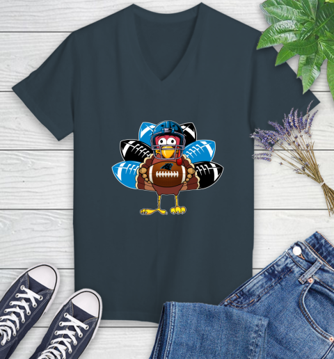Carolina Panthers Turkey Thanksgiving Day Women's V-Neck T-Shirt 8