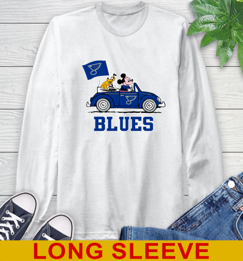 NHL Hockey St.Louis Blues Pluto Mickey Driving Disney Shirt Long Sleeve T-Shirt