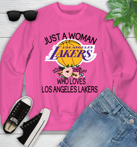 NBA Just A Woman Who Loves Los Angeles Lakers Basketball Sports Youth Sweatshirt 3
