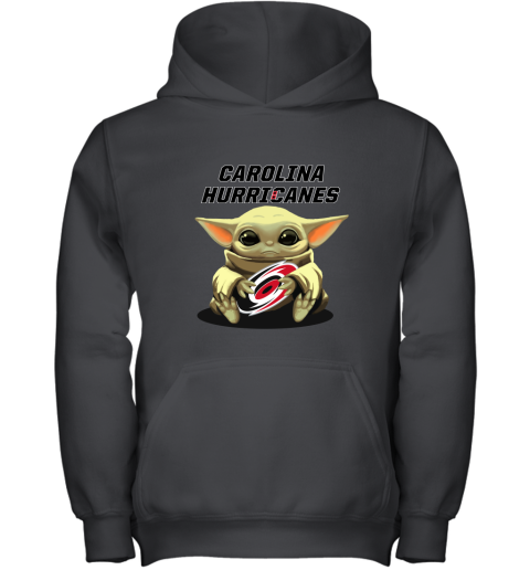 Baby Yoda Hugs The Carolina Hurricanes Ice Hockey Youth Hoodie