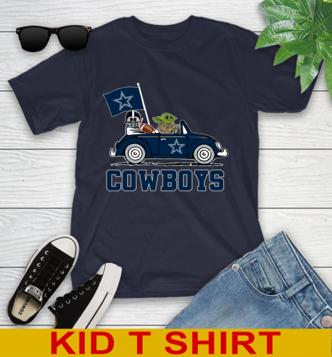NFL Football Dallas Cowboys Darth Vader Baby Yoda Driving Star Wars Shirt Youth T-Shirt 3