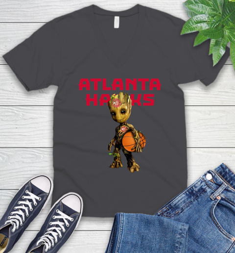 Atlanta Hawks NBA Basketball Groot Marvel Guardians Of The Galaxy V-Neck T-Shirt 5