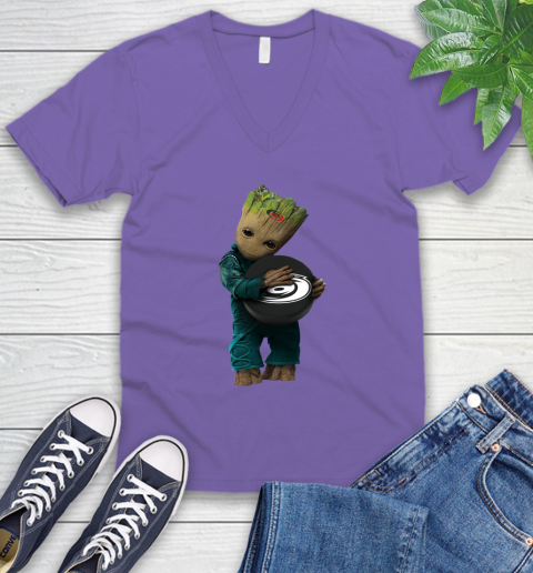 NHL Groot Guardians Of The Galaxy Hockey Sports Carolina Hurricanes V-Neck T-Shirt 10