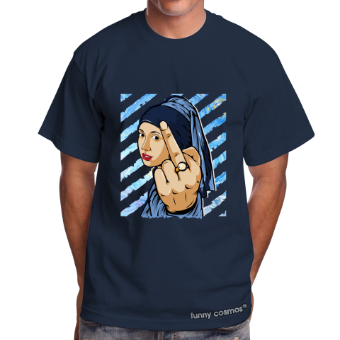 Air Jordan 1 Obsidian UNC Matching Sneaker Tshirt The girl With The Pearl Earing Middle Finger Blue and white Jordan Tshirt