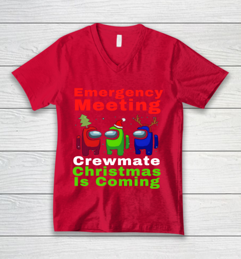 Among Us Emergency Meeting Crewmate Christmas Is Coming V-Neck T-Shirt 6