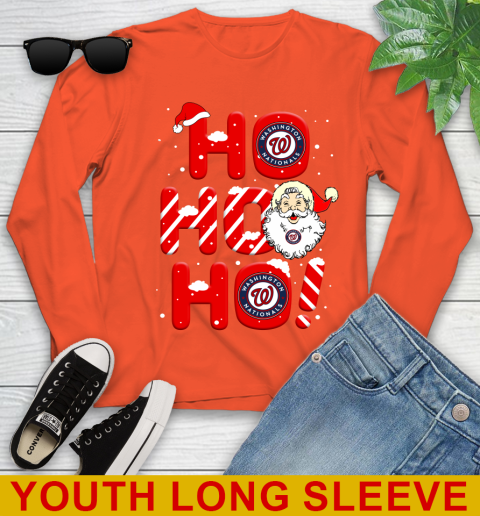 Washington Nationals MLB Baseball Ho Ho Ho Santa Claus Merry Christmas Shirt Youth Long Sleeve 3