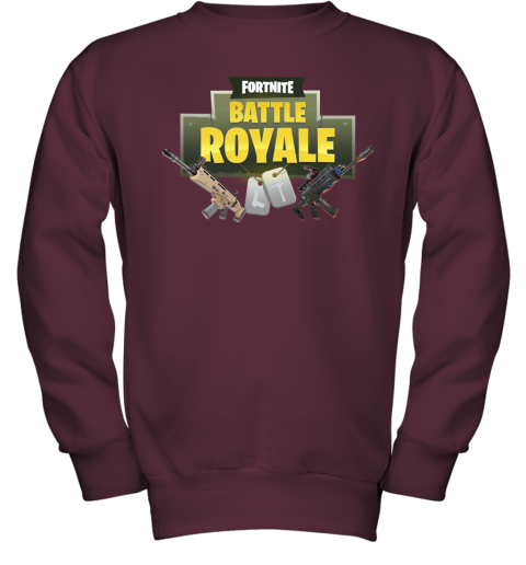 5hwq fortnite battle royale logo with assault rifle shirts youth sweatshirt 47 front maroon