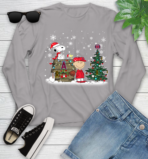 MLB Los Angeles Angels Snoopy Charlie Brown Christmas Baseball Commissioner's Trophy Youth Long Sleeve 5