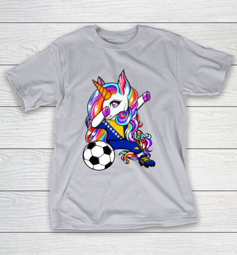 Dabbing Unicorn Bosnia Herzegovina Soccer Fans Flag Football T-Shirt 6