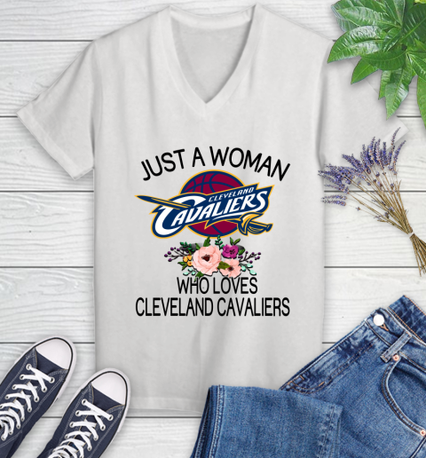 NBA Just A Woman Who Loves Cleveland Cavaliers Basketball Sports Women's V-Neck T-Shirt