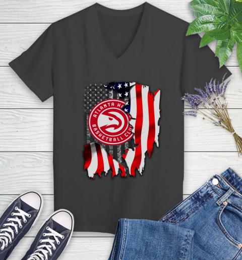 Atlanta Hawks NBA Basketball American Flag Women's V-Neck T-Shirt 8