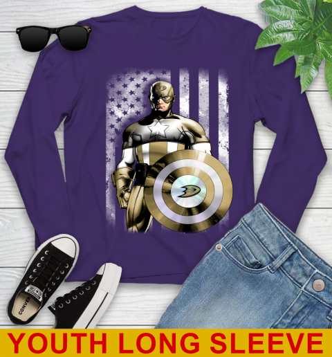 Anaheim Ducks NHL Hockey Captain America Marvel Avengers American Flag Shirt Youth Long Sleeve 4