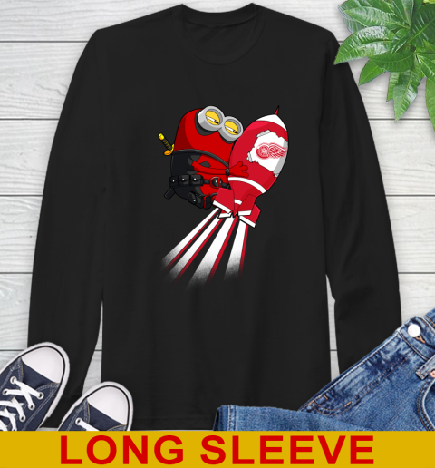 NHL Hockey Detroit Red Wings Deadpool Minion Marvel Shirt Long Sleeve T-Shirt