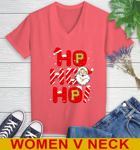 Pittsburgh Pirates MLB Baseball Ho Ho Ho Santa Claus Merry Christmas Shirt Women's V-Neck T-Shirt 6