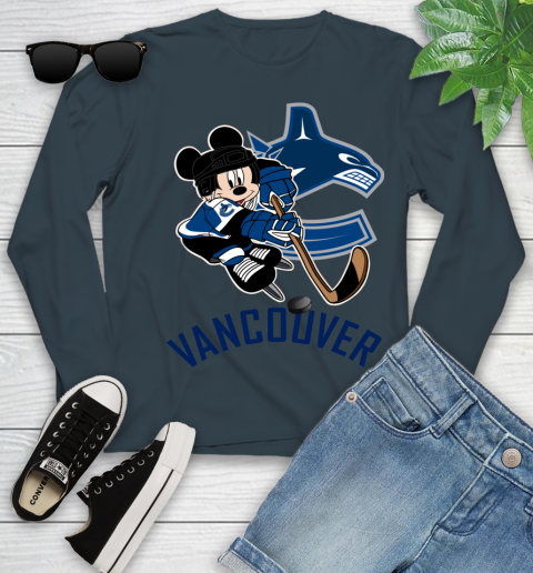 NHL Vancouver Canucks Mickey Mouse Disney Hockey T Shirt Youth Long Sleeve 8