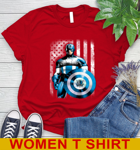 Dallas Mavericks NBA Basketball Captain America Marvel Avengers American Flag Shirt Women's T-Shirt 11