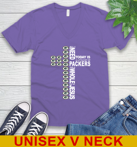NFL All I Need Today Is A Little Bit Of Green Bay Packers Cross Shirt V-Neck T-Shirt 8