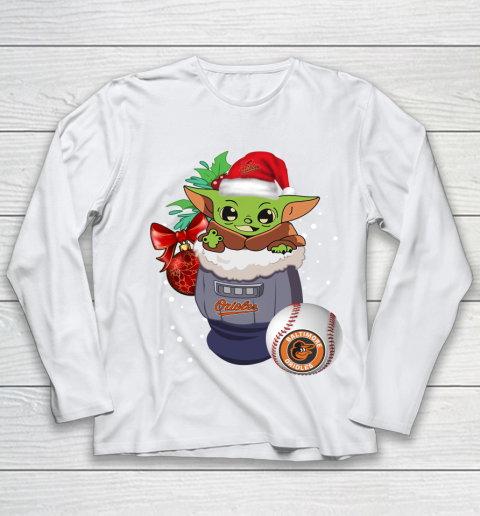 Baltimore Orioles Christmas Baby Yoda Star Wars Funny Happy MLB Youth Long Sleeve 2