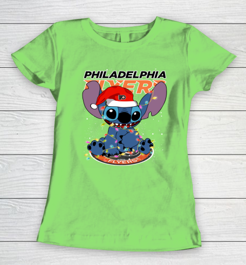 Philadelphia Flyers NHL Hockey noel stitch Christmas Women's T-Shirt 5