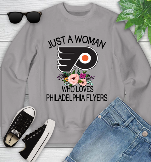 NHL Just A Woman Who Loves Philadelphia Flyers Hockey Sports Youth Sweatshirt 2