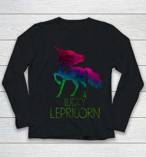 St Paddys Day Unicorn Lepricorn Shamrock Leprechaun Rainbow Youth Long Sleeve