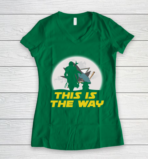 San Jose Sharks NHL Ice Hockey Star Wars Yoda And Mandalorian This Is The Way Women's V-Neck T-Shirt 3