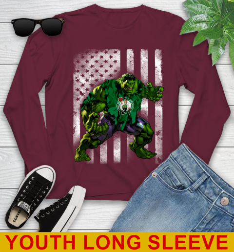 Boston Celtics Hulk Marvel Avengers NBA Basketball American Flag Youth Long Sleeve 6