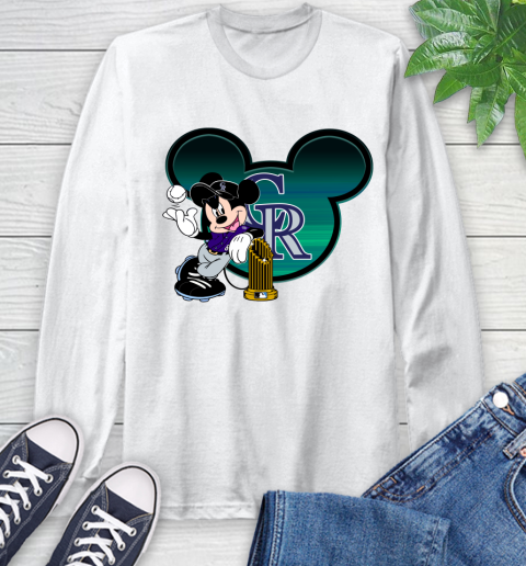 MLB Colorado Rockies The Commissioner's Trophy Mickey Mouse Disney Long Sleeve T-Shirt