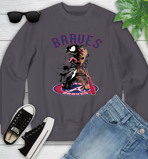 MLB Atlanta Braves Baseball Venom Groot Guardians Of The Galaxy Youth Sweatshirt 6