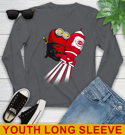 MLB Baseball Cincinnatim Reds Deadpool Minion Marvel Shirt Youth Long Sleeve 9
