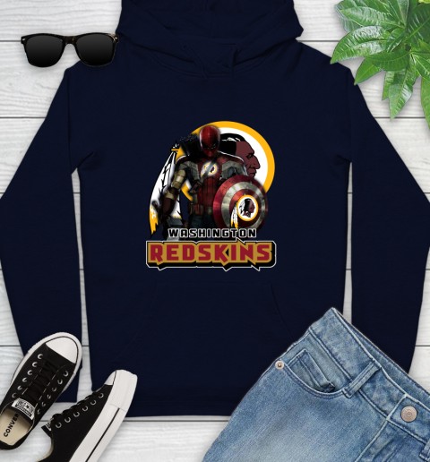 NFL Captain America Thor Spider Man Hawkeye Avengers Endgame Football Washington Redskins Youth Hoodie 4