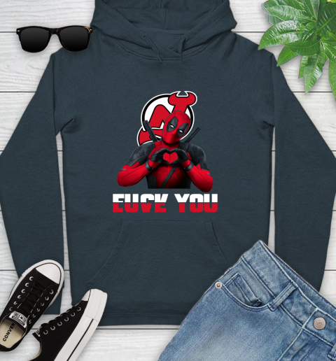 NHL New Jersey Devils Deadpool Love You Fuck You Hockey Sports Youth Hoodie 10