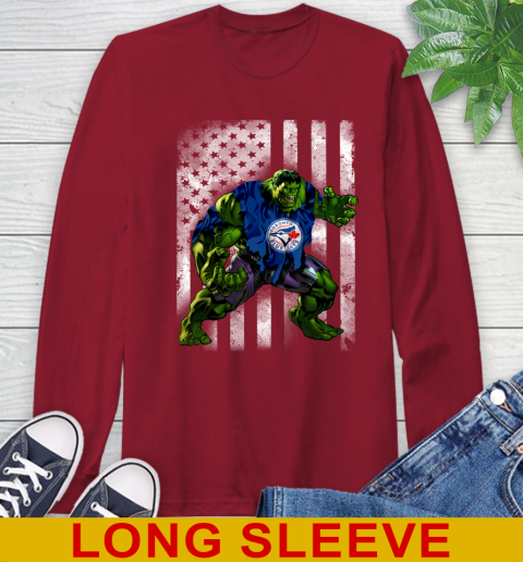 Toronto Blue Jays Hulk Marvel Avengers MLB Baseball American Flag Long Sleeve T-Shirt 9