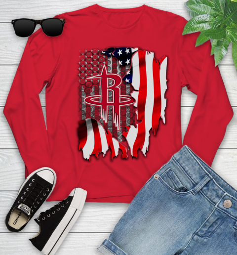 Houston Rockets NBA Basketball American Flag Youth Long Sleeve 11