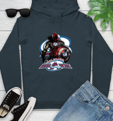 NHL Captain America Thor Spider Man Hawkeye Avengers Endgame Hockey Colorado Avalanche Youth Hoodie 8