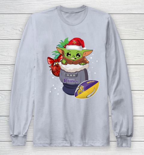Minnesota Vikings Christmas Baby Yoda Star Wars Funny Happy NFL Long Sleeve T-Shirt 6
