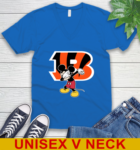 Cincinnati Bengals NFL Football Dabbing Mickey Disney Sports V-Neck T-Shirt 6