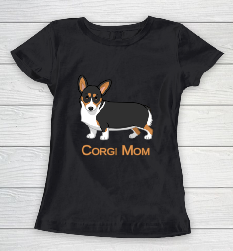 Dog Mom Shirt Cute Black Tricolor Pembroke Corgi Mom Dog Lovers Women's T-Shirt